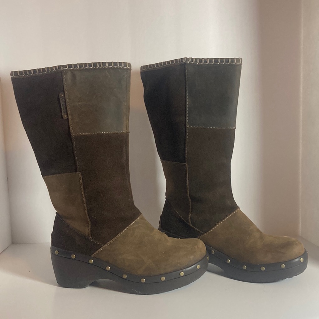 Crocs Brown Patchwork Suede Studded Cobbler Boots